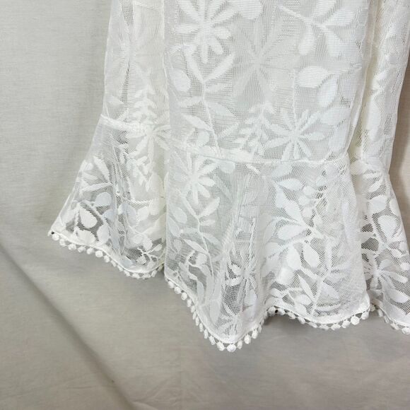 Hello Molly White Pinafore Floral Mesh Lace Open Back Mini Dress Size S - Picture 15 of 16